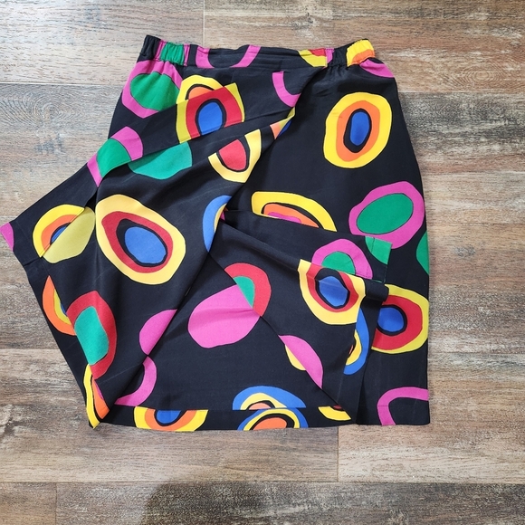 GO SILK MULTICOLORED MAGIC CIRCLE FAUX WRAP PULL UP 100% SILK SKIRT SIZE 2 - Picture 5 of 5